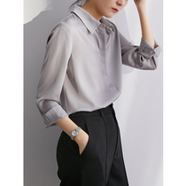 SS STUDIO design sense niche gray satin long sleeve shirt female commuter professional foreign style wear top autumn