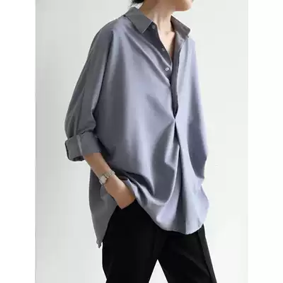 SS STUDIO early autumn shirt female design sense niche profile blue commuter long sleeve lazy chic top