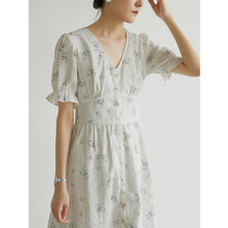 SS STUDIO floral V-neck short sleeve dress Super fairy sweet white fairy dress 2020 new summer French