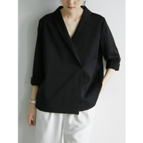 SS STUDIO commuter black shirt female design sense niche suit collar long sleeve temperament early autumn chic top