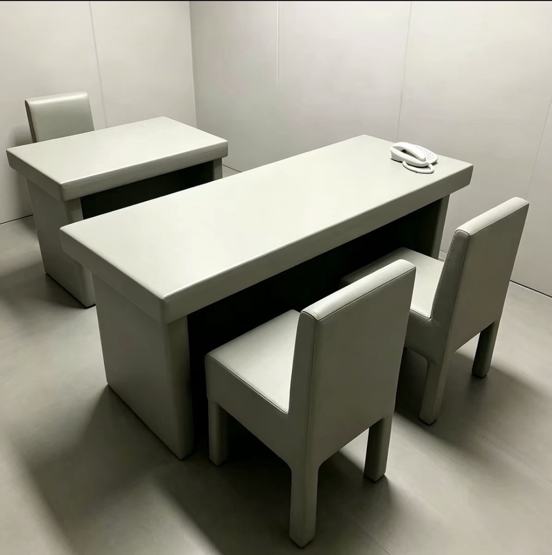 Soft-Covered Table and Chair Set for Interview Rooms, Anti-Collision Soft-Covered Questioning Table and Chairs, Flame-Retardant Furniture for Detention Centers and Investigation Areas Soft-Covered Table and Chair Set for Interview Rooms, Anti-Collision Soft-Covered Questioning Table and Chairs, Flame-Retardant Furniture for Detention Centers and Investigation Areas