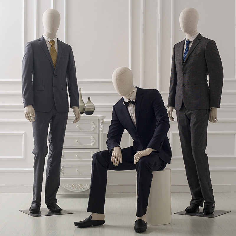 Pretty posture clothing store male full body gray white business craft wrapping cloth model props window display display stand dummy