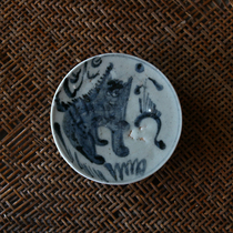 Ming Dynasty Chenghua Hongzhi Rutiger Bobcat blue and white bowl bottom porcelain specimen coaster coaster Ming and Qing animal blue and white specimens