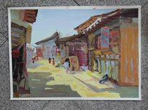 Color scenery to write raw water powder wind scenery painting Old Street Water Powder Painting 4 KaK