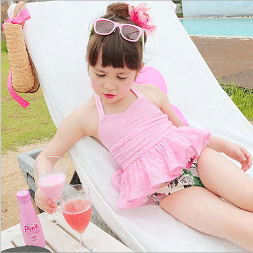 Children's swimsuit girl baby lace white girl infant one-piece skirt Korean sunscreen baby swimsuit