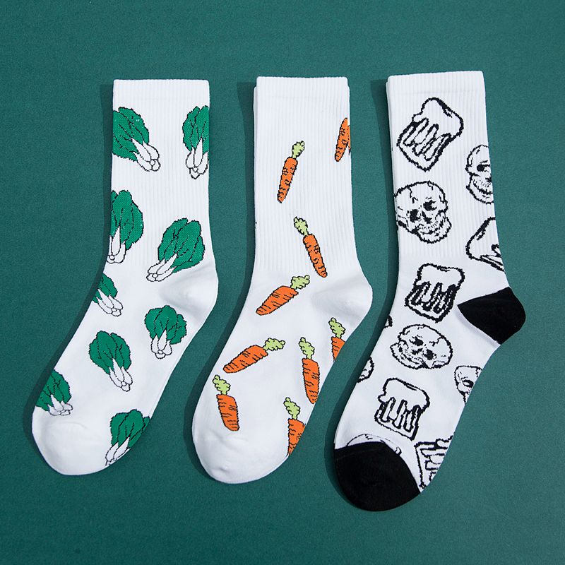 Socks Men's and men's cylinder socks White Ins trendy streets Summer long version High waist cute to blame cartoon carrots