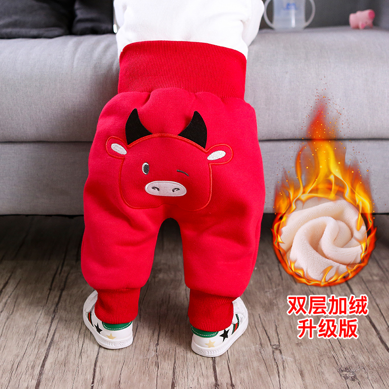 Baby pants plus velvet 2022 new winter casual pants baby sports pants trousers thickened New Year's warm PP pants