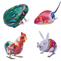 Classic tin frog nostalgic childrens educational toy clockwork rooster mouse running and jumping animal
