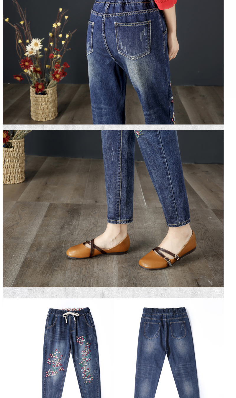 Quần jeans thêu nữ dáng lửng retro phong cách quốc gia xuân hè 2018 mới mỏng eo cao cỡ lớn quần mới lực lượng tuần quần jean nữ cao cấp