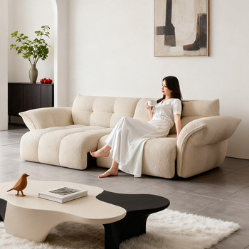 Off-white lily electric functional sofa living room small apartment chenille fabric retractable straight petal sofa Off-white lily electric functional sofa living room small apartment chenille fabric retractable straight petal sofa