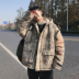 Harbor gió mùa đông ngụy trang áo khoác nam đôi bf gió trùm đầu cộng với bông hip-hop dụng cụ áo bông áo bò nam Trang phục Couple