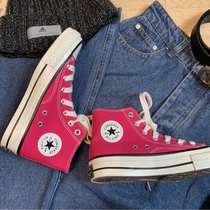 2022 Chunmei Pink Fire Dragon Fruit Plum color Student Sail Cloth Shoes High Help Brighty Original Starstar Retro Board Shoes