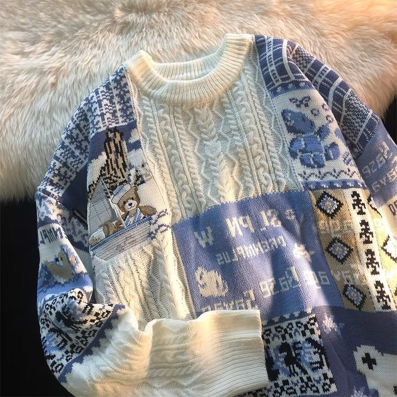 Autumn and Winter Trendy Brand Loose Casual Style Sweater for Women with Unique Design, Fleece-Lined, Thickened, Warm Knitwear