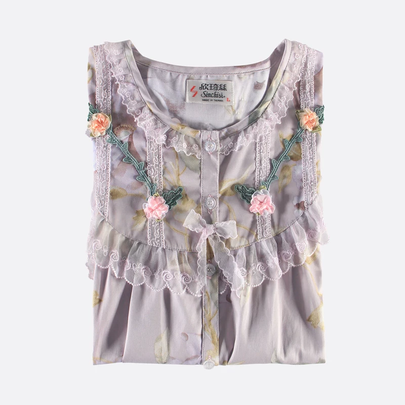Пижама с вышивкой Summer cute pijama, кружевные фиолетовые брюки, с коротким рукавом
