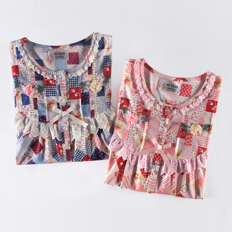 Xinqi Silk Woven Cotton Pajamas for Women, Sweet Strawberry Print, Autumn Long-Sleeved Long Pants, New Chinese Style Home Wear Thin Set