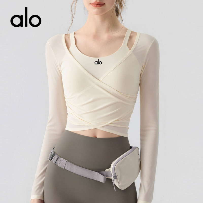 Aio Yoga Wear Women's Mesh Cover-Up Long-Sleeved Quick-Drying Running Sports Top Pilates Training Fitness Suit Summer