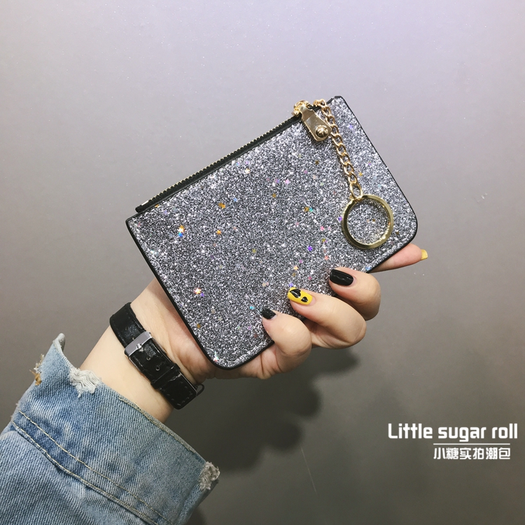 2018 phiên bản tiếng Hàn mới của ví nữ ngắn đoạn in sequin hoang dã mini ví nữ gói thẻ ví tiền xu ví local brand