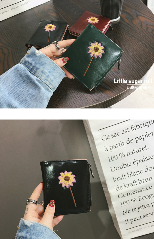 Ví nữ sinh viên ngắn đa chức năng ví nhỏ retro Sen thêu hoa nhỏ ví nhỏ tươi ví lacoste