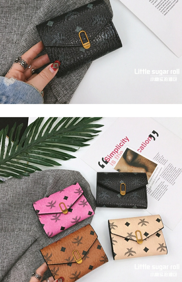 Ví mini châu Âu và Mỹ thời trang nữ khóa ngắn đa chức năng gấp đơn giản ví nữ retro ví mềm ví michael kors