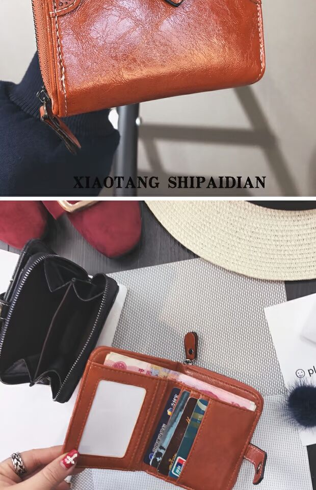 2018 phiên bản tiếng Hàn mới của ví nữ ngắn đoạn Nhật Bản và Hàn Quốc hoang dã retro dầu sáp da hai lần ví tiền xu ví tiền xu ví tiền