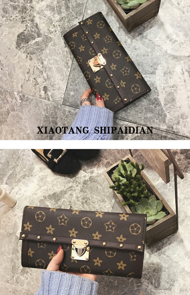 2018 mới châu Âu và Mỹ retro đơn giản dài ví nữ in đinh tán hoang dã khóa ví túi xách túi buổi tối ví local brand