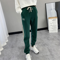 Outdoor sports fleece pants for women casual travel warm thickened polar fleece lining loose striped leggings trousers
