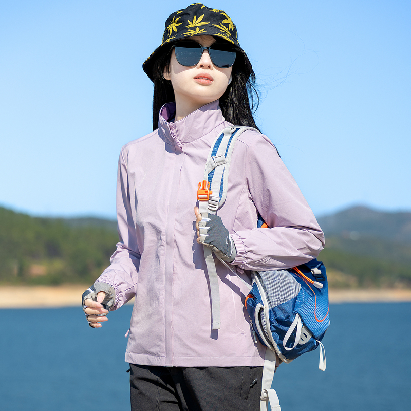 Spring and Autumn Outdoor Reversible Jacket for Women, Single-Layer Windproof, Waterproof, Breathable Sports Mountaineering Stand-Collar Cardigan Jacket