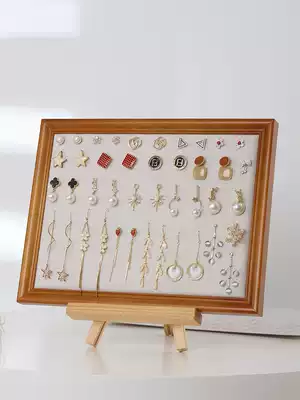 Jewelry display stand solid wood photo frame hanging wall earrings storage layer rack ear pin earrings ear jewelry necklace jewelry home display board