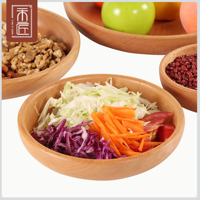 Beech Wood Round Fruits Pan Day Style Salad Bowl Thickened Woody Dried Fruits Pan Fruit Sushi Pan