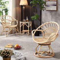 Nordic balcony real rattan choreography table and chairs combined rattan casual swivel chair single backrest chair rattan chair tea table three sets