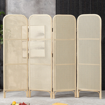 Nordic Real Rattan Woven Screen Partition Chinese Living Room Genguan Mobile Vines Bar Fold Screen Four Pages Foldable Floor