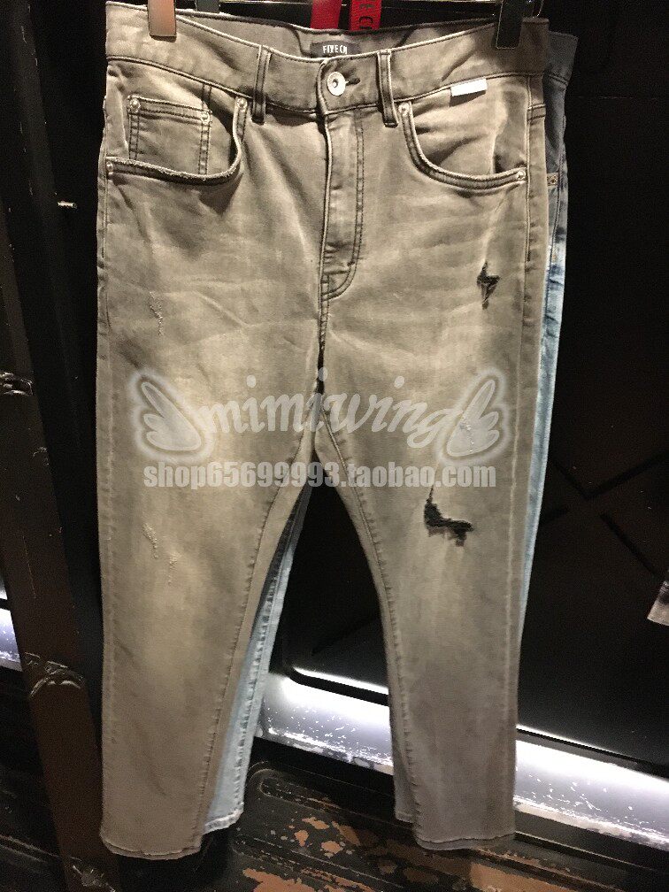 3-fold meter Hong Kong FIVE CM 5CM 22 Spring and summer men water wash hole casual jeans 6506
