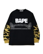 94% off Hong Kong BAPE letter camouflage stitching round neck long-sleeved T-shirt 111009 Mens