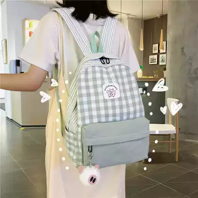 2020 New ins style schoolbag female Korean version of high school students campus backpack ancient sense Japanese version of plaid backpack