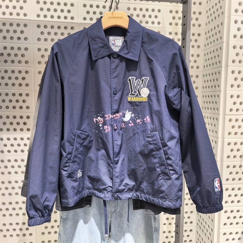 Jack Jones Nba Warriors Co-Branded Lapel Jacket with Retro Print, Trendy and Versatile 226321012