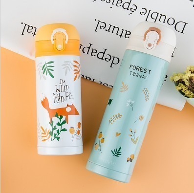 Stainless steel vacuum insulated cup with one-hand open lid with one-button bounce portable water glass insulated jug straight body insulated water cup H