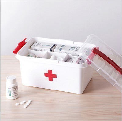 Portable household double-layer sealed medicine box double-layer multi-grid food-grade PP material medicine plastic storage and finishing box H