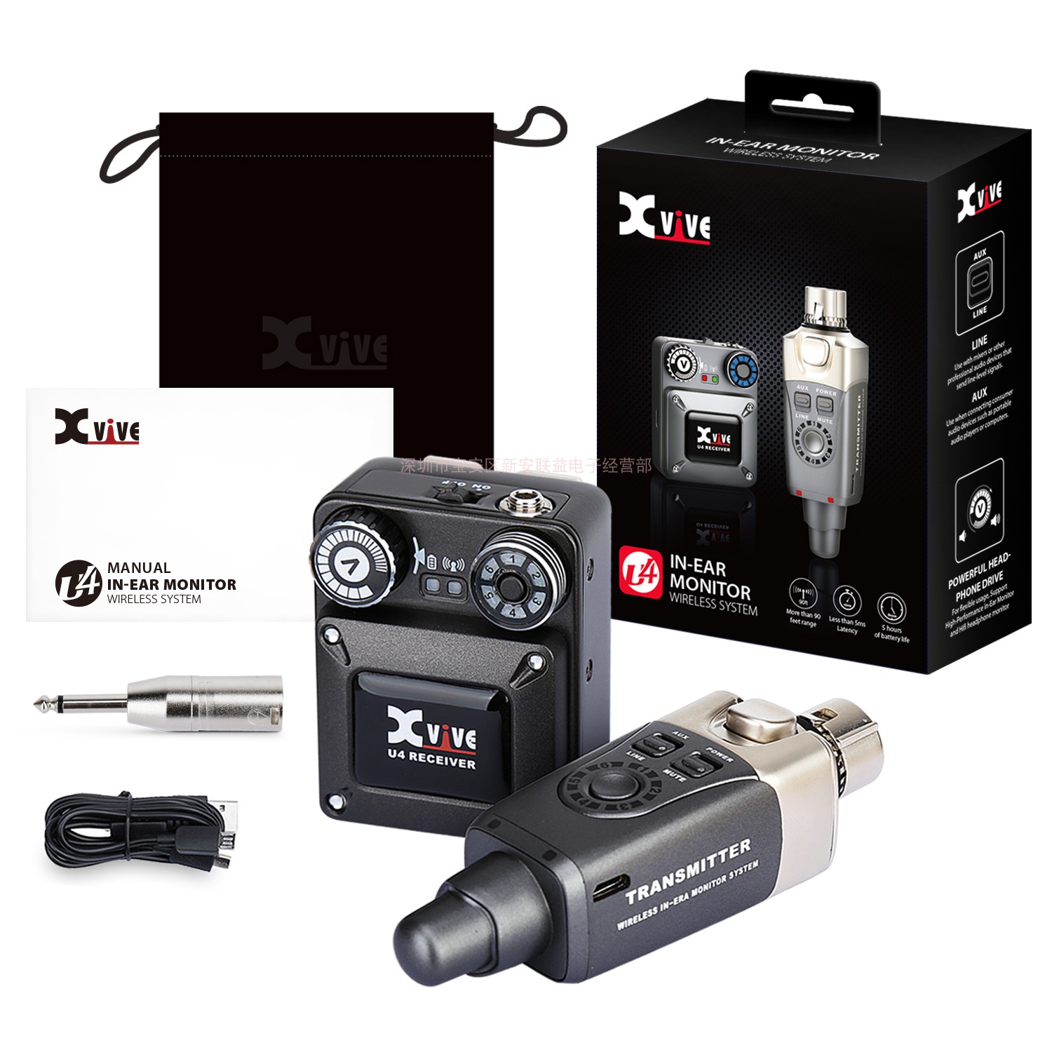 Xvive U4 ear back wireless listening system live performance rehearsal DJ device in ear wireless emission receiver