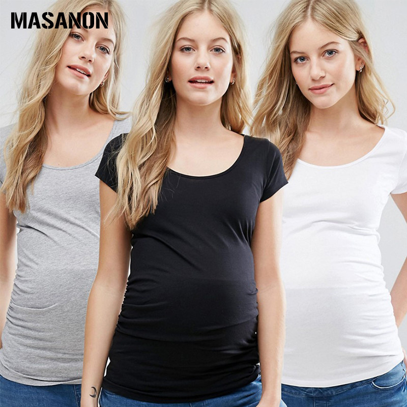 Maternity top summer 2022 short-sleeved European and American tide mom round neck go out summer base white modal T-shirt