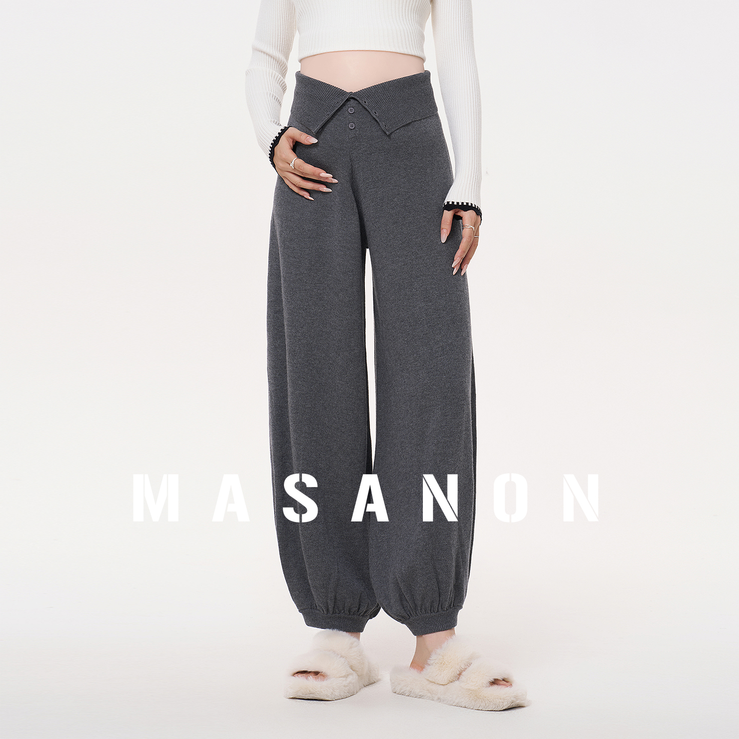 MASANON Maternity Pants Winter Outerwear 2025 New Small Knitted Leg Pants Autumn and Winter Late Pregnancy Pants