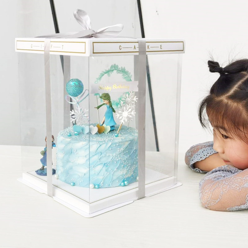 Small Bear Cake Box Transparent Birthday Cake Box Double plus High Barbie Balloon 4 6 8 10 12 Inch Package