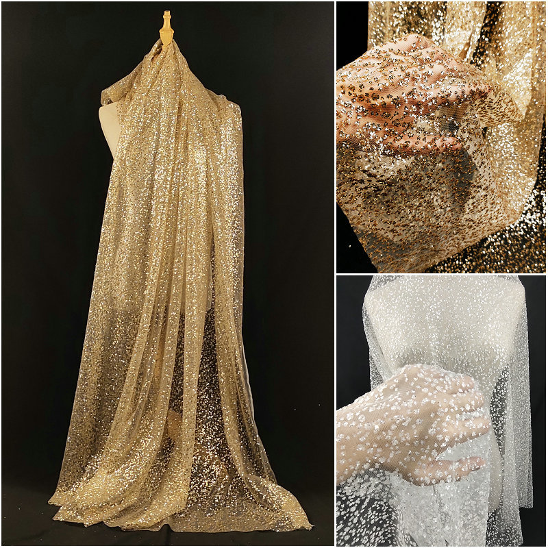 Sequin Gold and White Foil Fabric Designer Material DIY Fabric Iron Art Fabric Wedding Background Sequin Mesh Fabric Sequin Gold and White Foil Fabric Designer Material DIY Fabric Iron Art Fabric Wedding Background Sequin Mesh Fabric