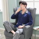 Mens đồ ngủ dài tay áo bông cotton cardigan bộ pajama mỏng bông trung niên bông trẻ nhà quần áo.