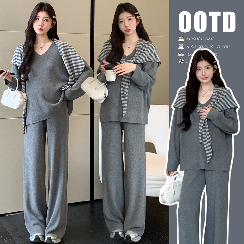 Maternity Autumn and Winter Clothing, Lazy Style Suit, High-End Pregnancy Wear, Autumn Outfit That Doesn'T Make You Look Pregnant, Top and Wide-Leg Pants Two-Piece Set Maternity Autumn and Winter Clothing, Lazy Style Suit, High-End Pregnancy Wear, Autumn Outfit That Doesn'T Make You Look Pregnant, Top and Wide-Leg Pants Two-Piece Set