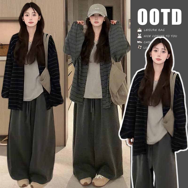 Trendy Maternity Wear 2026 New Autumn and Winter Set Striped Knit Top Wide-Leg Pants Autumn Complete Outfit Trendy Maternity Wear 2026 New Autumn and Winter Set Striped Knit Top Wide-Leg Pants Autumn Complete Outfit
