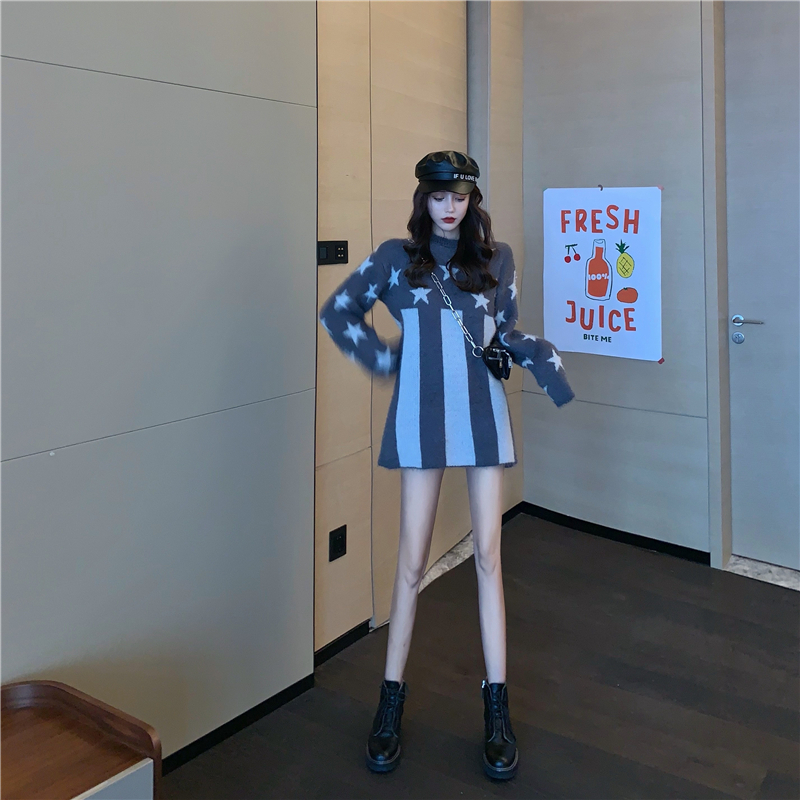 VK旗艦店 韓國風慵懶五角星針織衫長袖上衣