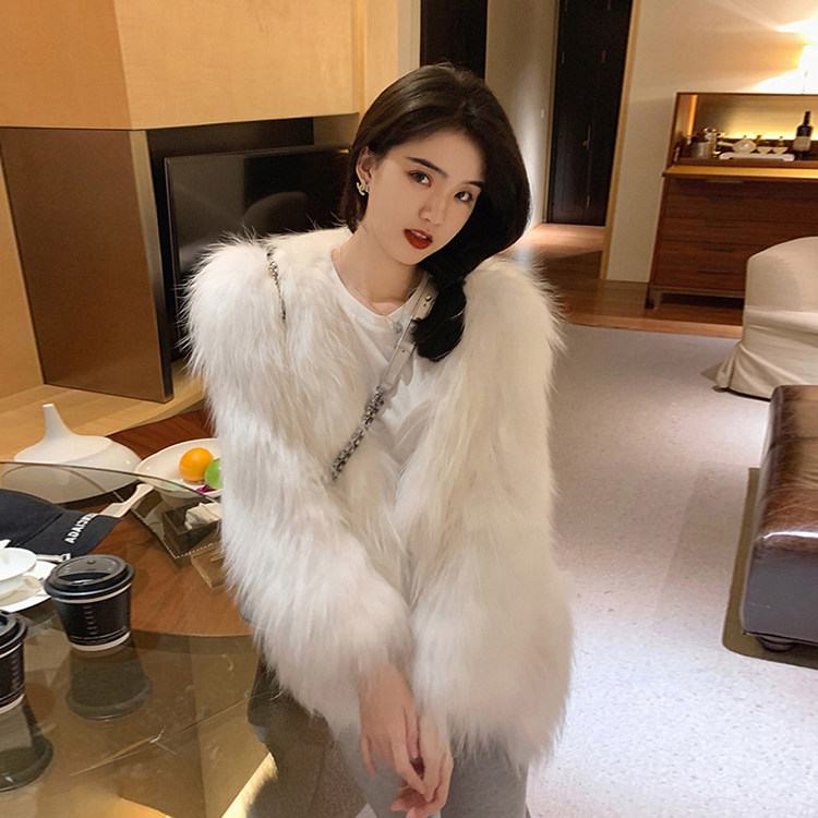 2022 winter new fur coat women's short eco-friendly fox fur raccoon fur fashion fur coat young style