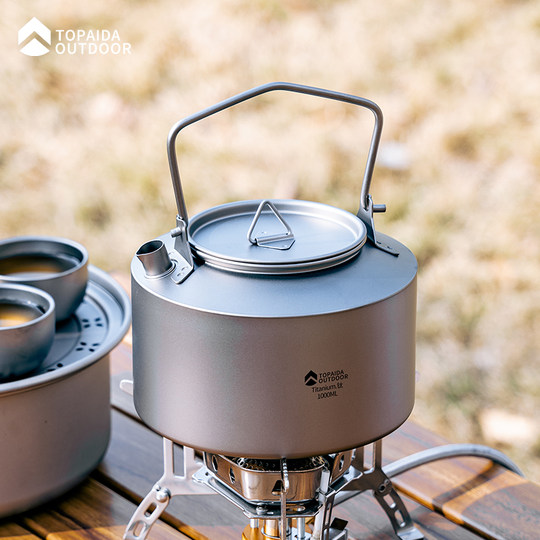 Wasserkocher aus reinem Titan, Outdoor-Teekanne, Camping, tragbar