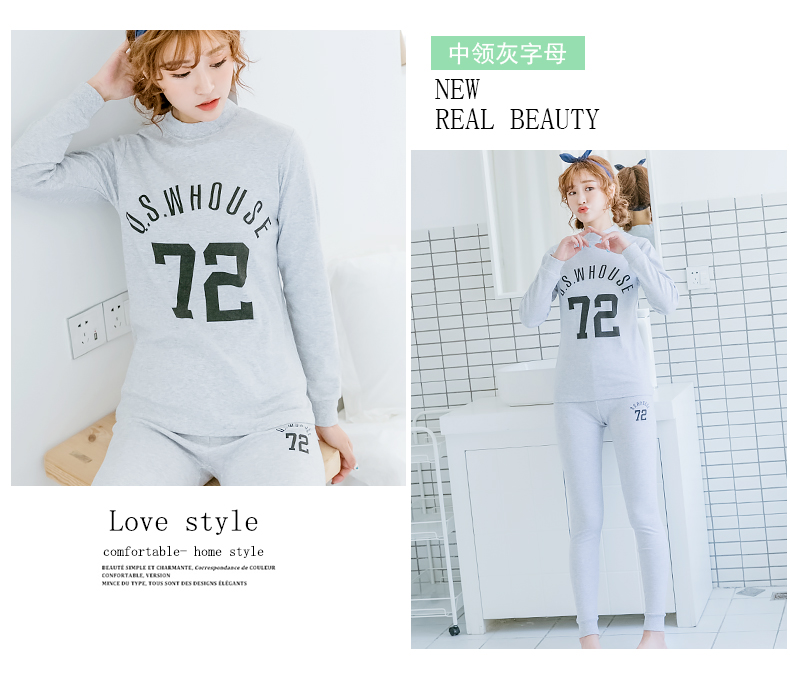 Cô gái nửa cao cổ áo cotton mùa thu quần dài đồ lót nhiệt bộ lớn trẻ em cotton mỏng áo len cotton bộ dài tay nữ trung niên