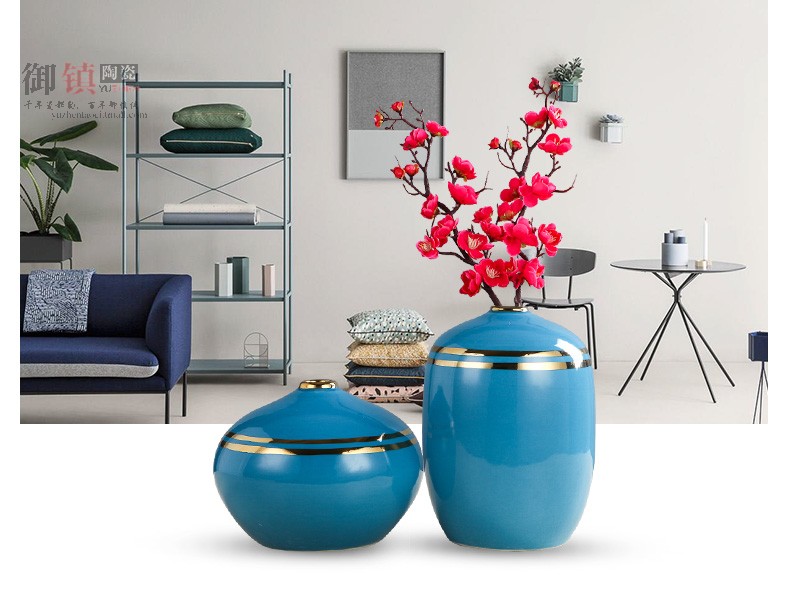 I and contracted ceramic household soft adornment blue vase electroplating furnishing articles sitting room porch TV ark, decoration